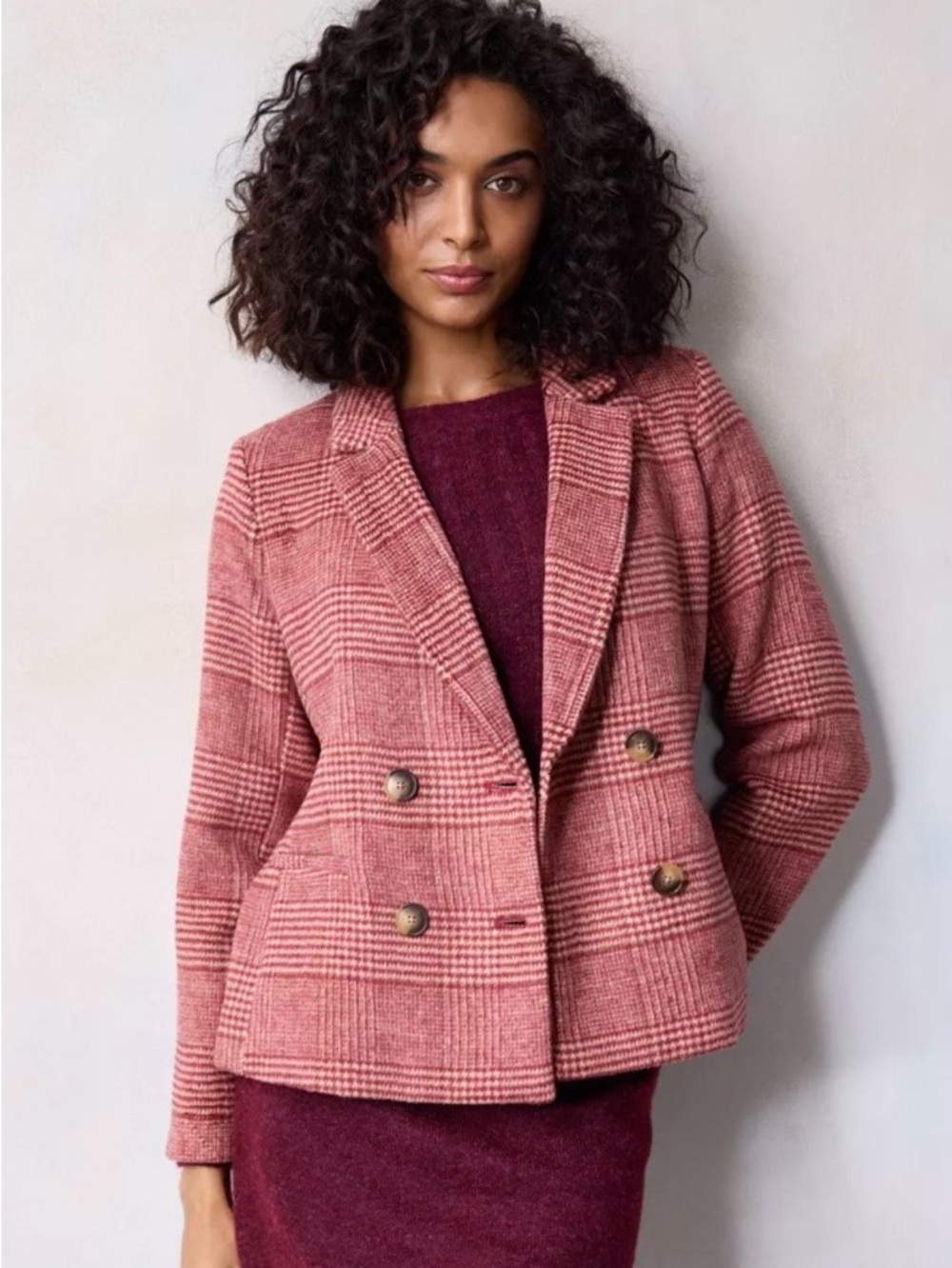LC Lauren Conrad Rose Plaid Double-Breasted Blazer Jacket